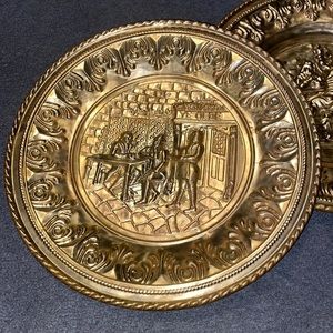 Brass vintage‎ gold wall plates made in England set of two